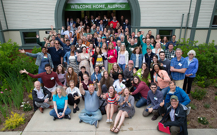Group of Alumni Outside Debevoise Hall