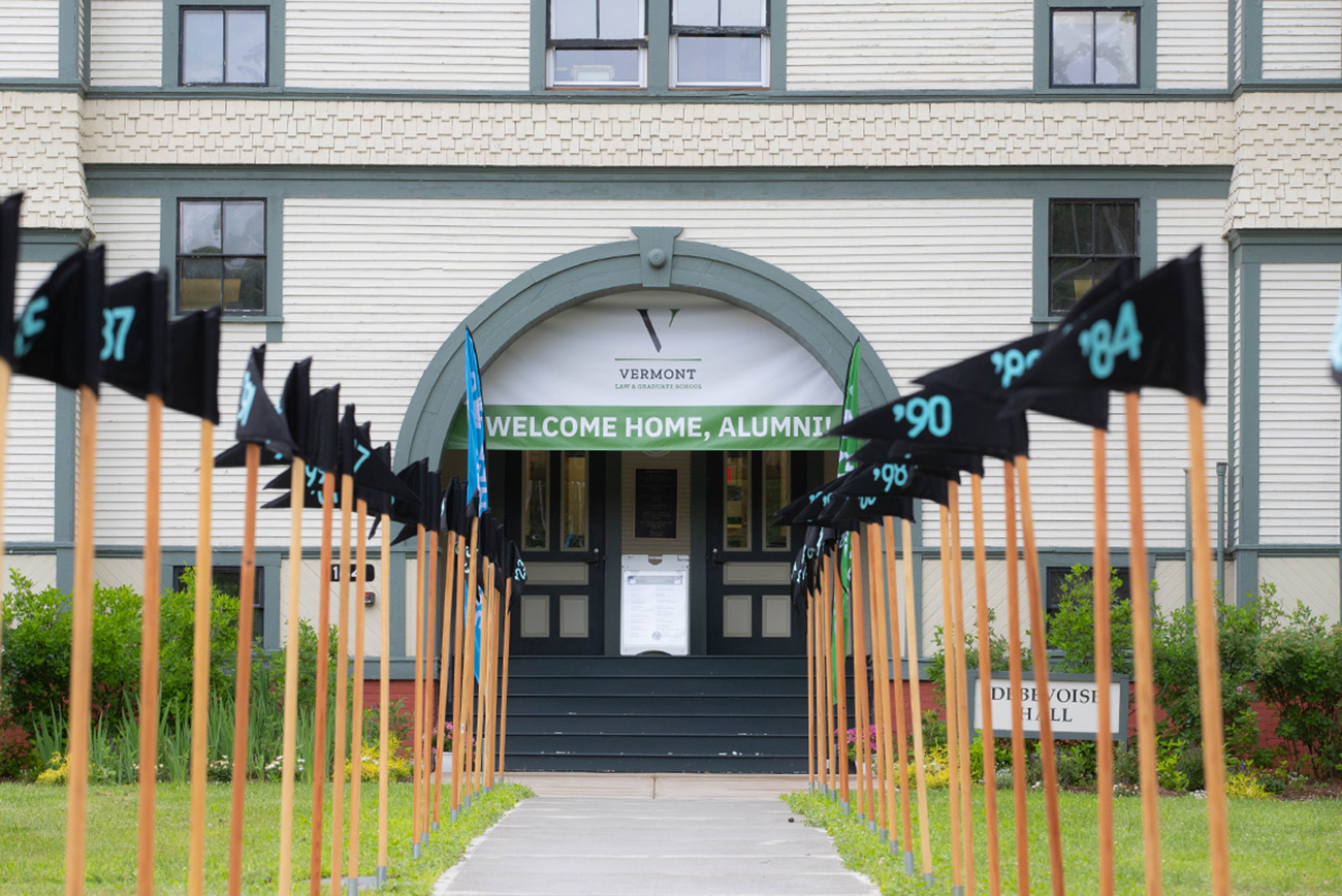 Class Year Flags Lining the Debevoise Hall Walkway